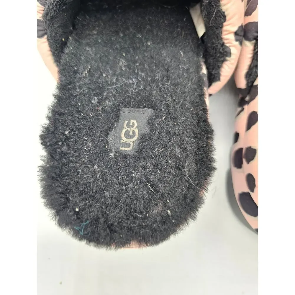 UGG Womens Maxi Slide Cheetah Print Pink Scallop With Faux Fur Size 10